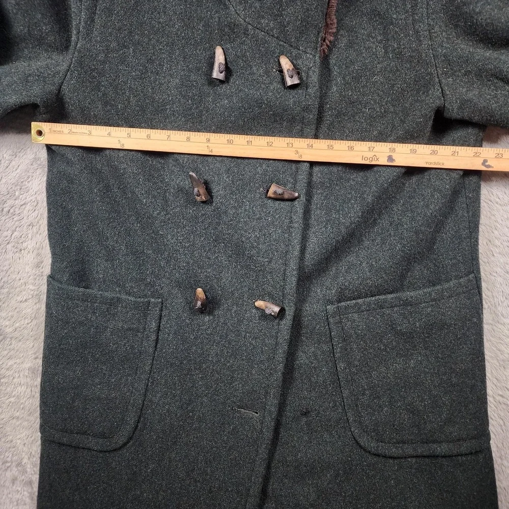 Vintage LL Bean Coat Womens 8 Green Wool Hooded Toggle Fur Trim Lined Long - Picture 9 of 15